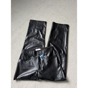 NWT Abercrombie & Fitch Loose High Rise Pants Size 28 Black Vegan Leather Curve